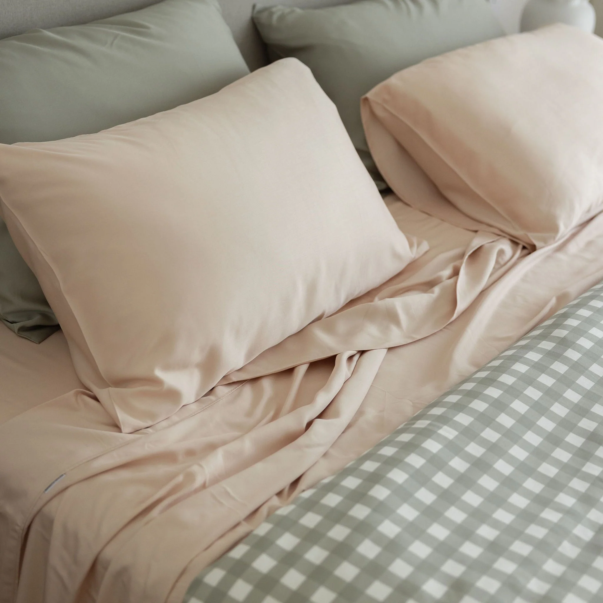 Moss Gingham Bamboo Quilt Cover - Image 3
