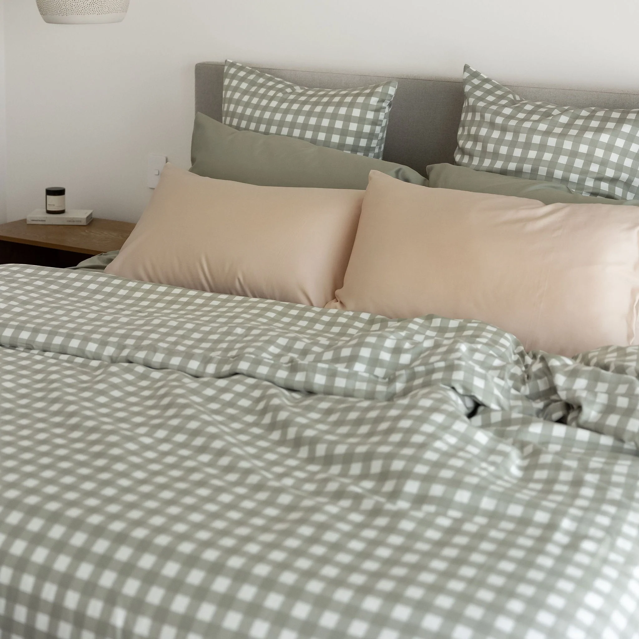 Moss Gingham Bamboo Quilt Cover - Image 4