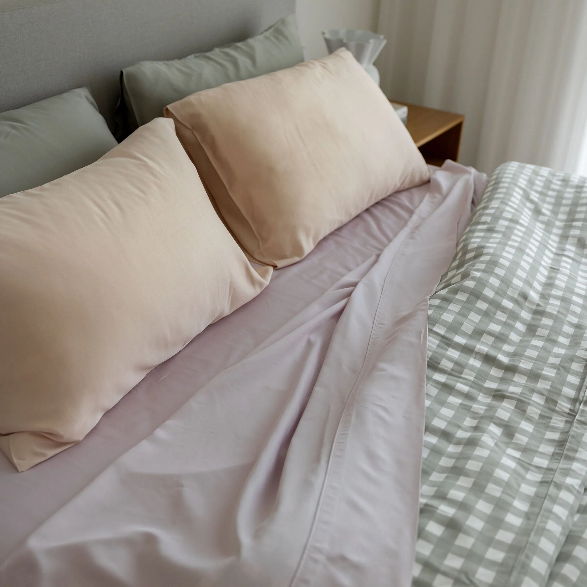 Moss Gingham Bamboo Quilt Cover - Image 6