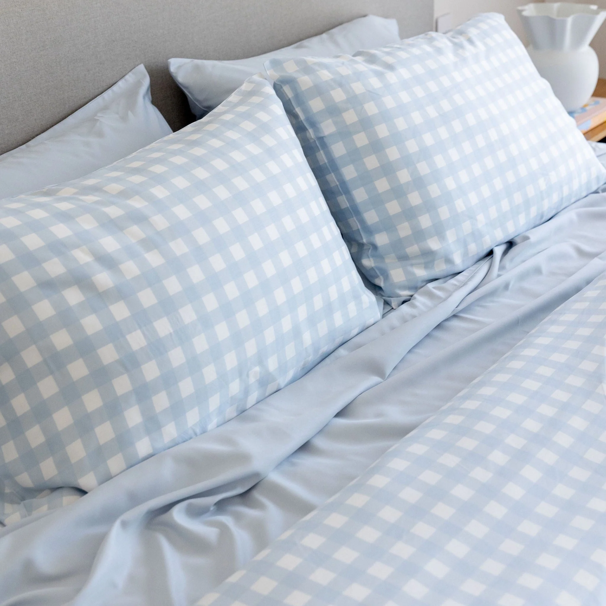 Sky Gingham Bamboo Quilt Cover - Image 4