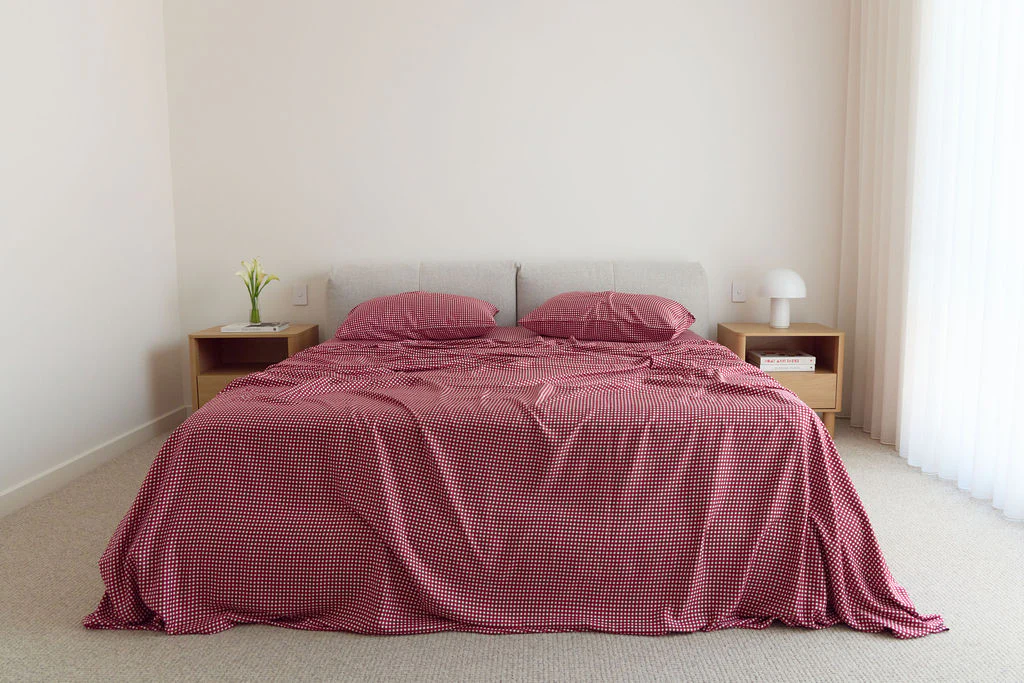 Cherry Gingham Bamboo Sheet Set - Image 4